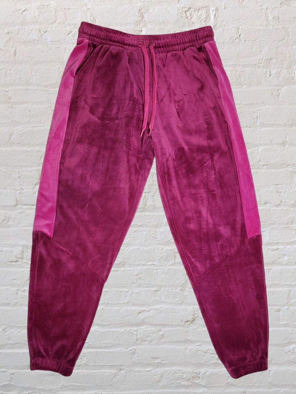 Zelos Velour Track Pants Womens SM Burgundy Jogger Pull On Drawstring Pockets